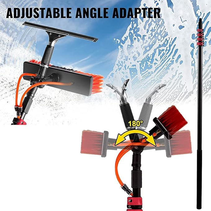 Professional 20FT Telescopic Water Fed Pole Window Cleaning Kit - Outdoor Glass &amp Solar Panel Brush with Extension Spray Washer System for Effortless Cleaning