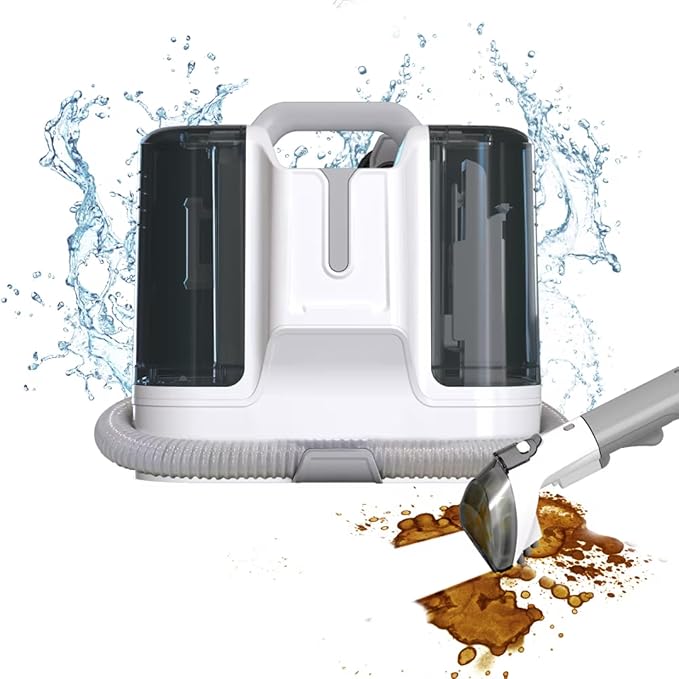 Portable Carpet Cleaner Machine Mini Carpet and Upholstery Cleaner Machine Pet Carpet Cleaner Machine for Spot Rug Couch Stains 4 Cleaning Modes | 450W Motor | 60.9 OZ Tank (Brown+White)