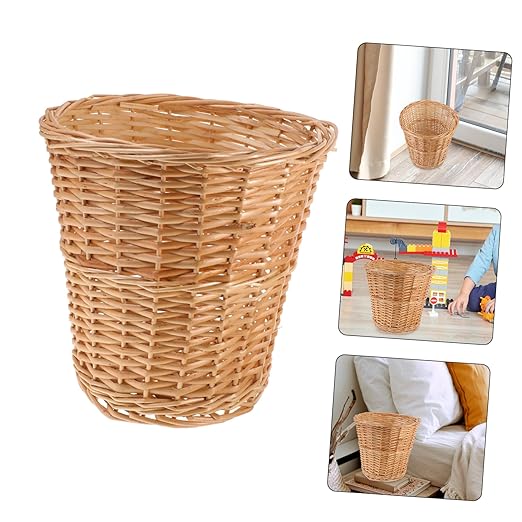 Veemoon Woven Wicker Trash Basket Rattan Wastebasket Multi Accessory for Bedroom Bathroom Living Office Stylish Pastoral Decor