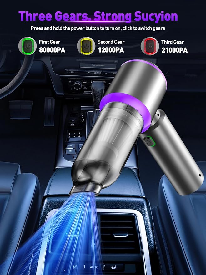 Vacuum/Air Duster 80000RPM Super Power Mini Car Vacuum Cleaner 4-in-1 air Blower Gun Air Duster &amp Air Blower &amp Pump Hand Electric air Duster Handheld dust Blower Blower Cordless (Purple)