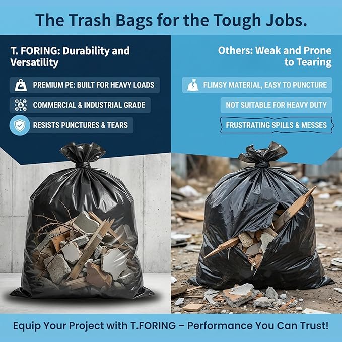 Large 40-45 Gallon Trash Bags Heavy Duty - 1.6 Mil Thick39''x47'' Strong Black Garbage Bags Unscented 100 Count Trash Can Liners for Construction Industrial Yard Outdoor Commercial
