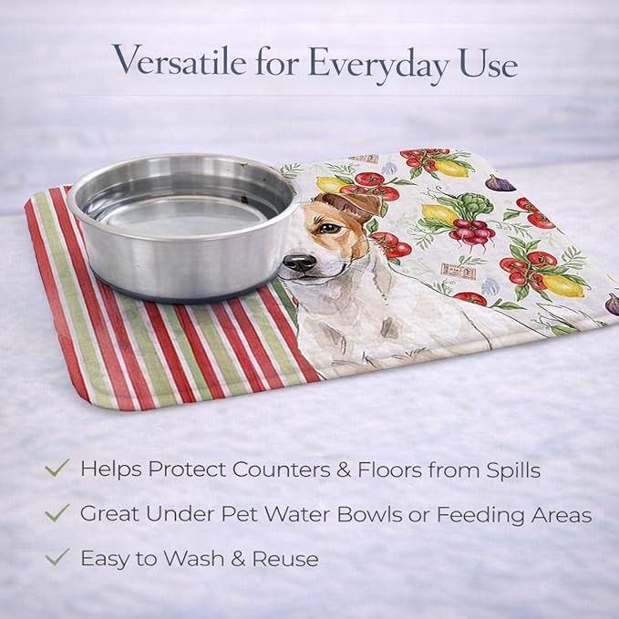 Caroline's Treasures White and Tan Jack Russell Terrier Vegetables Dish Drying Mat Absorbent Dish Drying Mat Pad for Kitchen Counter Dish Drainer Mat for Countertop 14 x 21 Multicolor