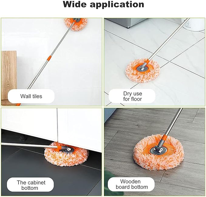 AQWEI 360° Rotatable Adjustable Cleaning Mop with Three Replaceable Mop Heads for Household Floor Cleaning Wall Cleaning Mops (47.2-inch Two-Section Rod)