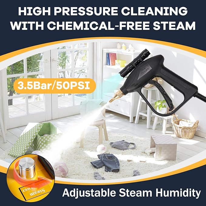 Moongiantgo 1700W High Pressure Steam Cleaner Handheld Portable Instant Steam Cleaning Machinefor Commercial Home USe Kitchen Bathroom Grout Tile Car Detailing (Yellow 110V)