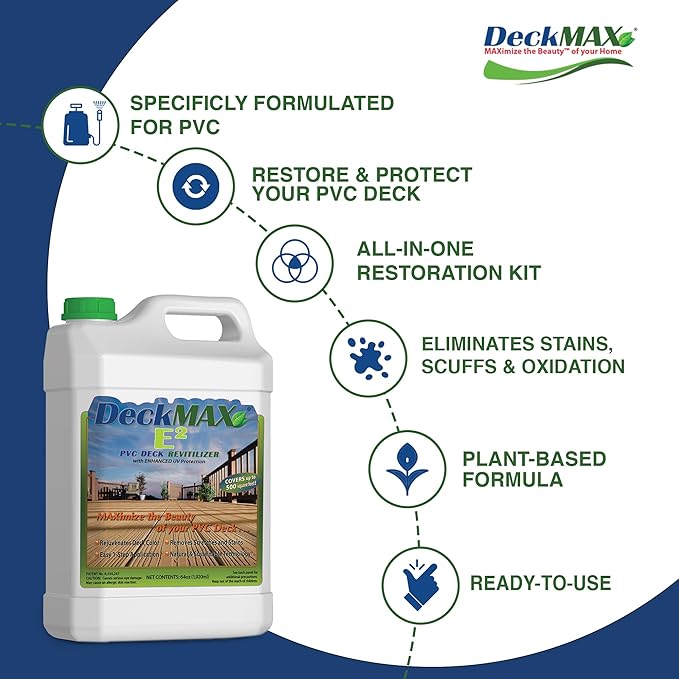 E2 PVC Deck Revitalizer - PVC Color Restorer. Rejuvenates Your Deck &amp Removes Stains &amp Scuffs. The E2 Bundle Contains What You Need to Clean &amp Restore Original Color to PVCs &amp Decks
