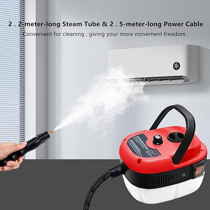 Handheld Steam Cleaner 2500W Pressurized Steam Cleaner with 3 Brush Heads Portable Steam Cleaner for Home Car Furniture Kitchen Bathroom and Wall Red