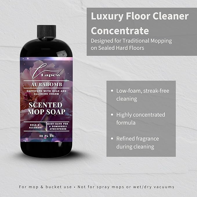 Lapew Aurabomb Scented Mop Soap - Luxury Floor Cleaner Concentrate for Mopping Tile Laminate Vinyl &amp Hardwood | Streak-Free Low-Foam | 36 oz
