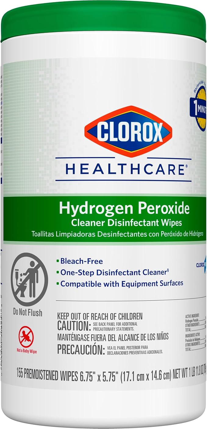 Clorox Healthcare Hydrogen Peroxide Cleaner Disinfectant Wipes 6.75 x 5.75 155 Count Pack of 6 (Package May Vary)