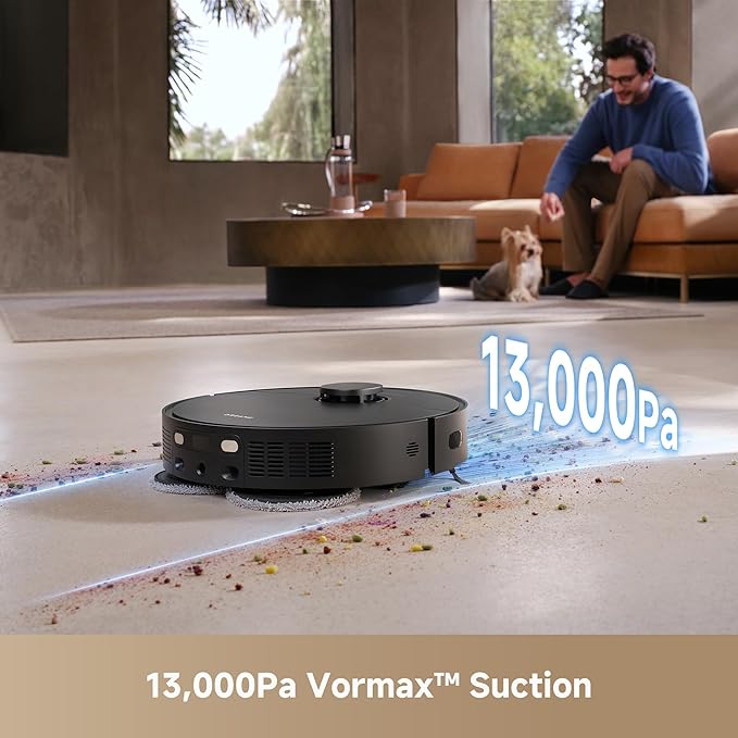 DREAME L40s Ultra CE Robot Vacuum and Mop Combo with Self-Emptying Dock 13000Pa Suction Mop Self-Cleaning and Auto-Raising Ultrasonic Carpet Sensing Ideal for Pet Hair Carpet and Hard Floors