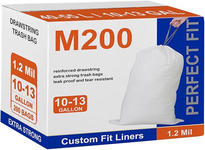 Code M 200 Count Heavy Duty Trash Bags with Reinforced Drawstring Compatible with simpIehuman Code M 8-12 Gallon 1.2 Mil Thick Heavy Duty Quality Drawstring Garbage Liners GRAND SAVE!