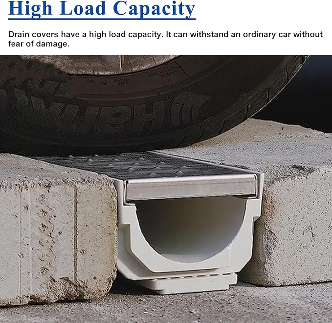 Channel Drainage System Removable Drain Cover Low/Deep Profile Trench Drain Outdoor Drain Grate and U Channel for Landscape and Yard Drainage