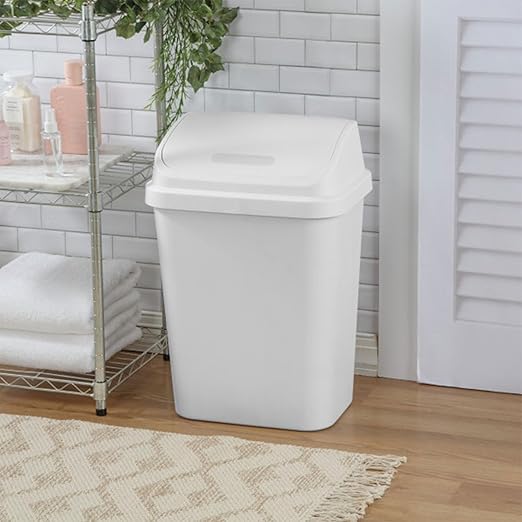 Sterilite 7.8 Gallon SwingTop Wastebasket Plastic Trash Can with Lid and Compact Design for Kitchen Office Dorm or Laundry Room White (12 Pack)