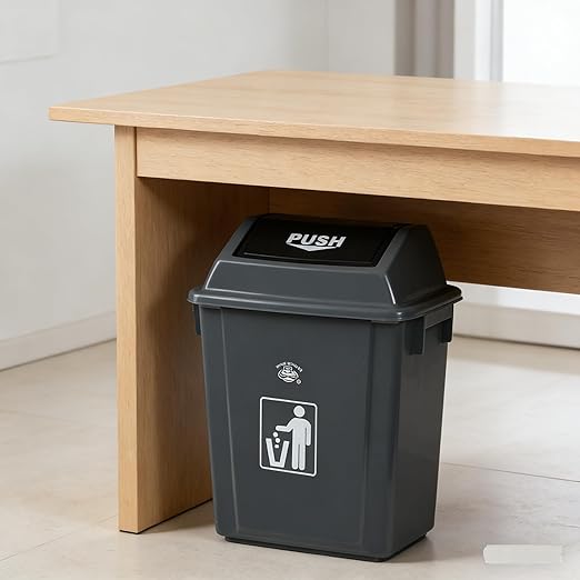 6 Gallon Plastic Swing Top TrashBin/Garbage Can Lidded Wastebasket Trash Can for Kitchen Garage Office Grey (4 Pack)