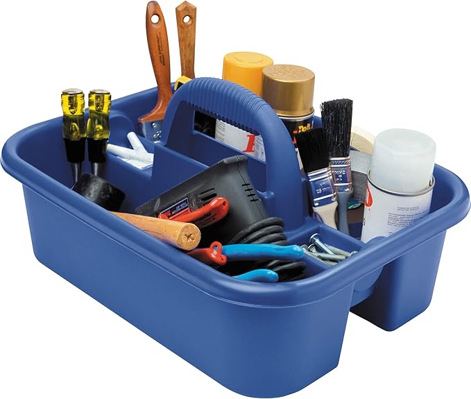 Akro-Mils 09185 Plastic Tote Tool &amp Supply Cleaning Caddy with Handle (18-3/8-Inch x 13-7/8-Inch x 9-Inch) Blue (09185BLUE)