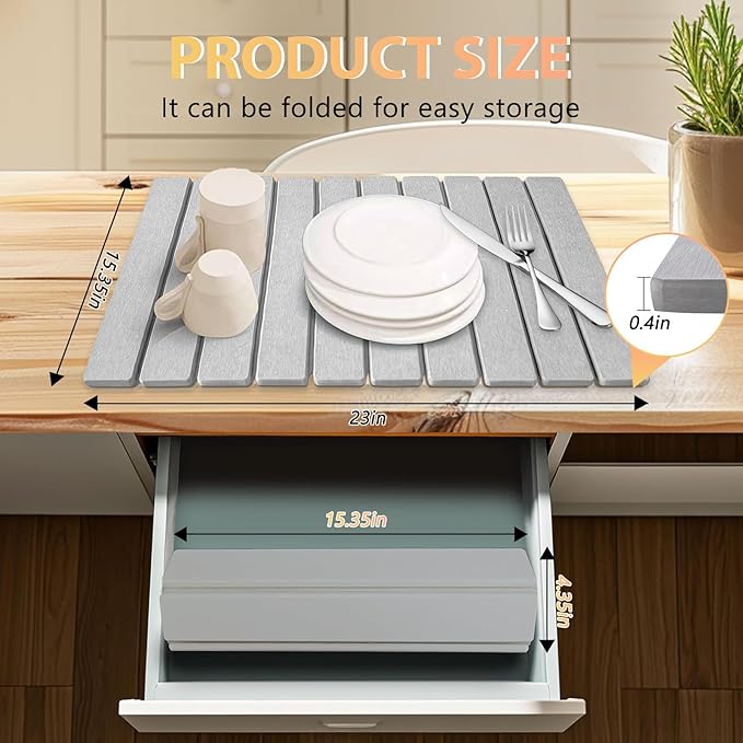 Large Stone Dish Drying Mat for Kitchen Counter 24×16 – Quick Drying Diatomaceous Earth Super Absorbent Non-Slip Birthday Gfts for Women Mom Grandma
