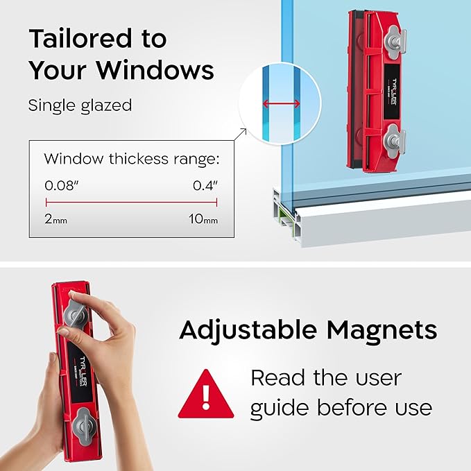 Tyroler Outside Magnetic Window Cleaner Tool | The Glider S-1 AFC Double-Sided Window Cleaner Tool Fits Windows 0.1-0.4 Thick | Magnet Window Cleaner | Magnetic Glass Cleaner | Limpiador magnetico