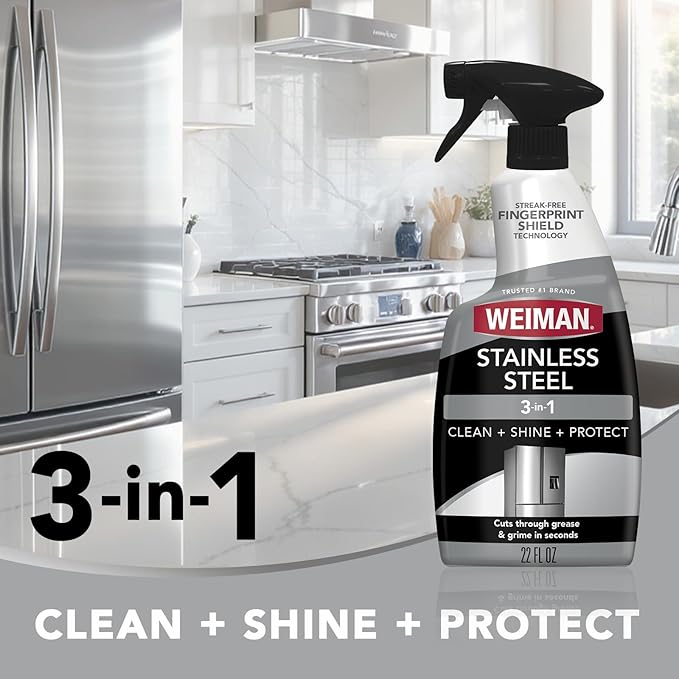 Weiman Stainless Steel Cleaner &amp Polish 6 Pack Anti Fingerprint Spray Water Spots &amp Grease No Streaks or Residue Safe for Metal Polish Chrome Appliances Fridge Sinks &amp Grills