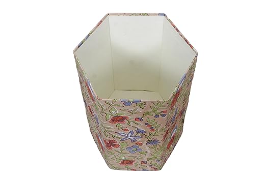 Handmade Cotton Paper Waste Basket Stylish Trash Can for Home or Office (1 Gloden RED FLOWAR)