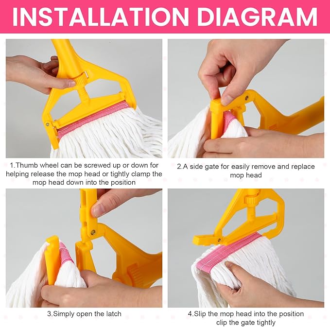 Eccliy 6 Pack Heavy Loop End Cotton String Mop Head Heavy Duty Mop Head Commercial Refills Replacement Bulk for Home Industrial Commercial Floor Cleaning (WhitePink)