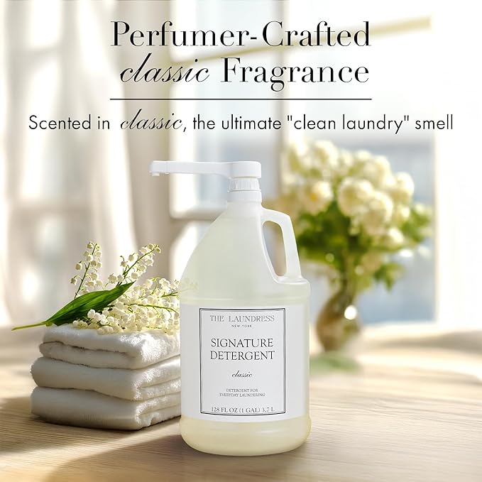 The Laundress Luxury Laundry Detergent Gallon Pump 126 Loads Scented Signature Classic Fragrance Concentrated Triple Enzyme Deep Cleaning and Targeted Stain Remover 96% USDA Biobased Product