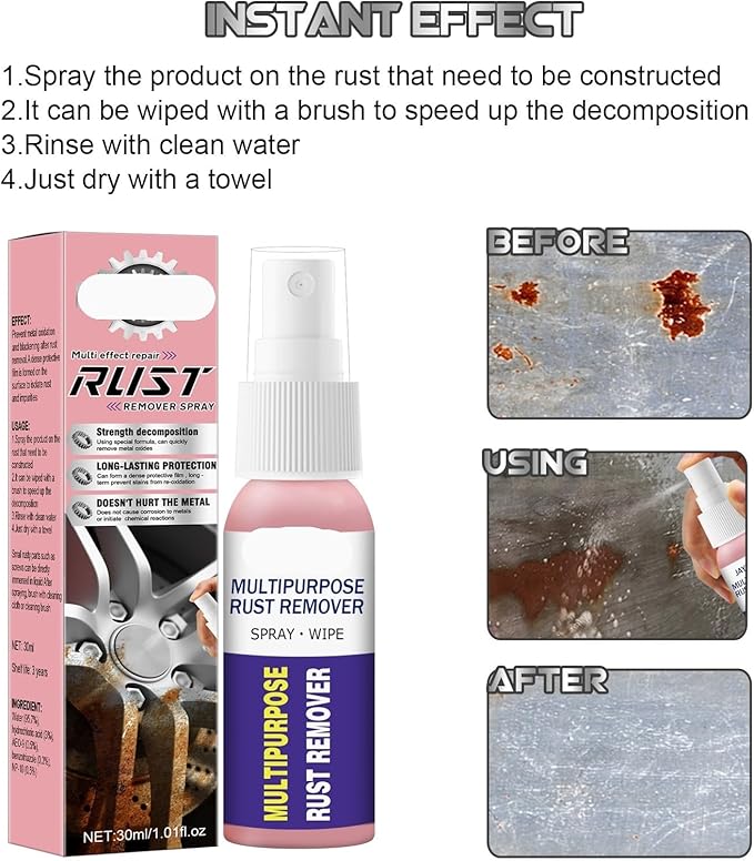 Multi-Purpose Rust Remover &amp Metal Polish Spray For Home Kitchenware Stainless Steel And Cars - Lubricate Protect And Restore Shine(3PCS)