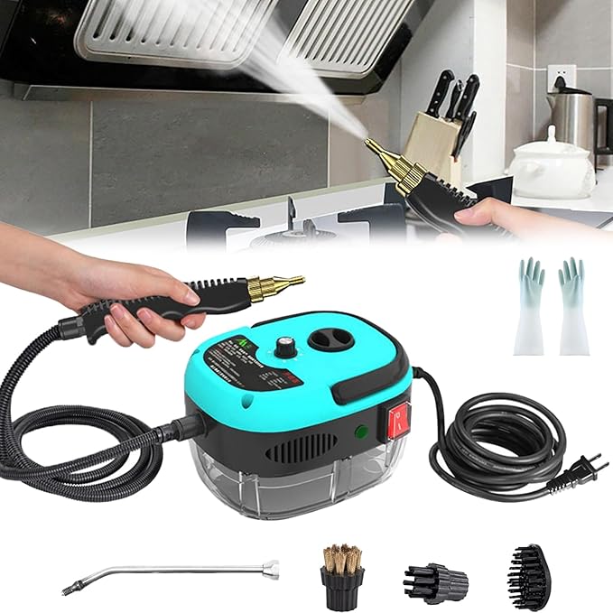 Muntuni 2500W Handheld High-Pressure Steam Cleaner Portable High-Temperature Steamer for Pet Fur Car Cleaning and Home Use - Blue