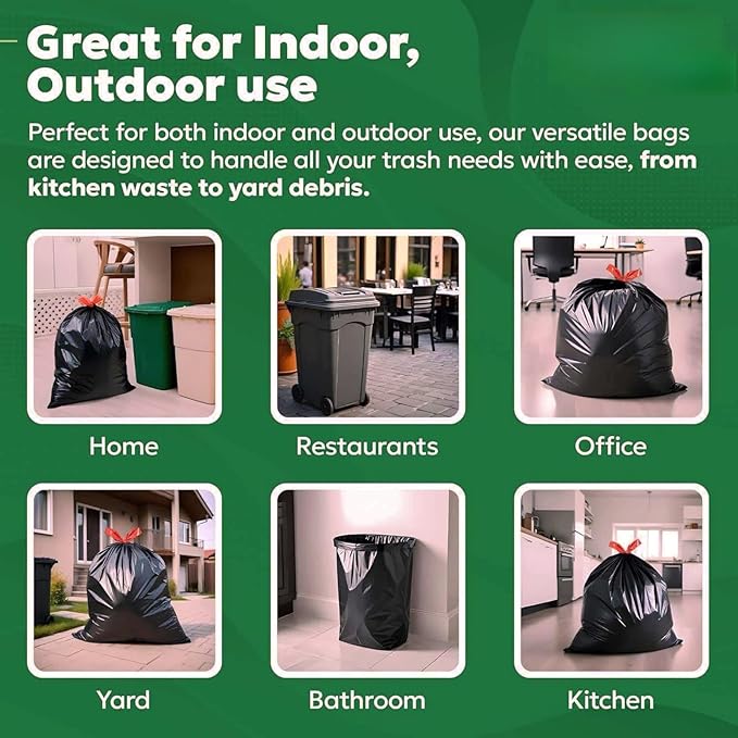 33 Gallon Black Drawstring Trash Bags 25 Count Heavy Duty Large Garbage Bags for Kitchen Office Yard