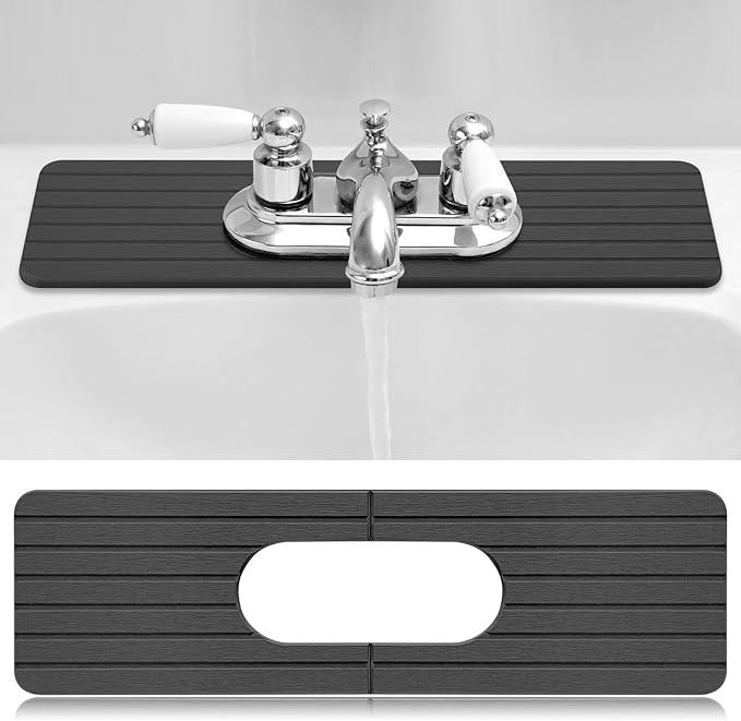 an Oval Hole Gray Faucet Mat for Kitchen Sink Bathroom 17.32 x 4.6 Kitchen Faucet Absorbent Mat Diatomite Splash Guard Quick Drying Stone Drip Catcher Hole 6.22  x 2.28