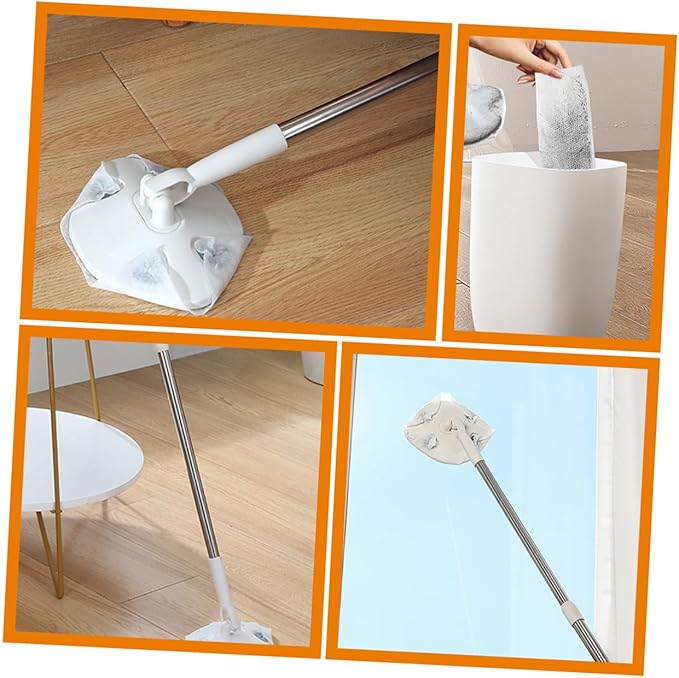 SOIMISS Retractable Handle Dust Mop for Floor Cleaning Triangular Electrostatic Dust Removal Mop with Rotatable Head White Extendable for Household Cleaning