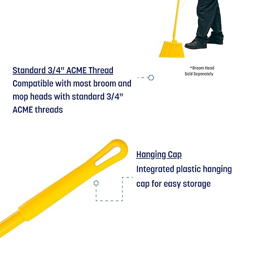 SPARTA 48 Fiberglass Replacement Handle with 3/4 Acme Thread Tip Polyester Veil Reinforced Hanging Cap Commercial Cleaning Yellow