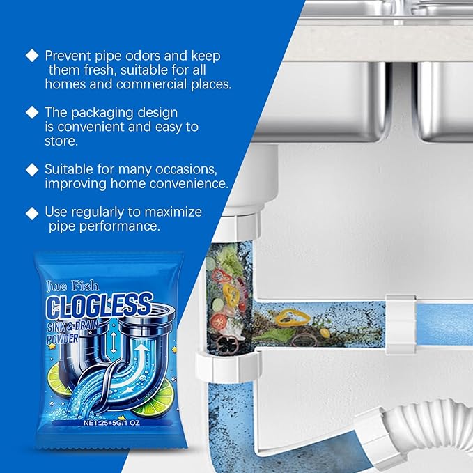 Drain Unclogger &amp Cleaner - Fast Acting Eco-Friendly Formula for Grease Food Residue &amp Clogs - Safe for All Pipes - Easy to Use - Long-Lasting Solution(5PCS)