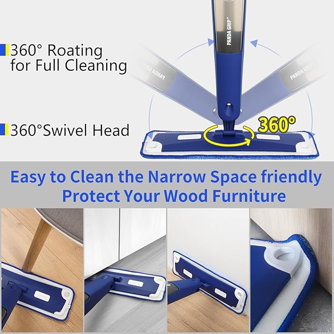 Mop for Multi-Purpose Floor Premium Spray Mop 18 inch Professional Hardwood Wet and Dry Cleaning Mops with 3 Resuable Pads and Refilled Bottle Blue
