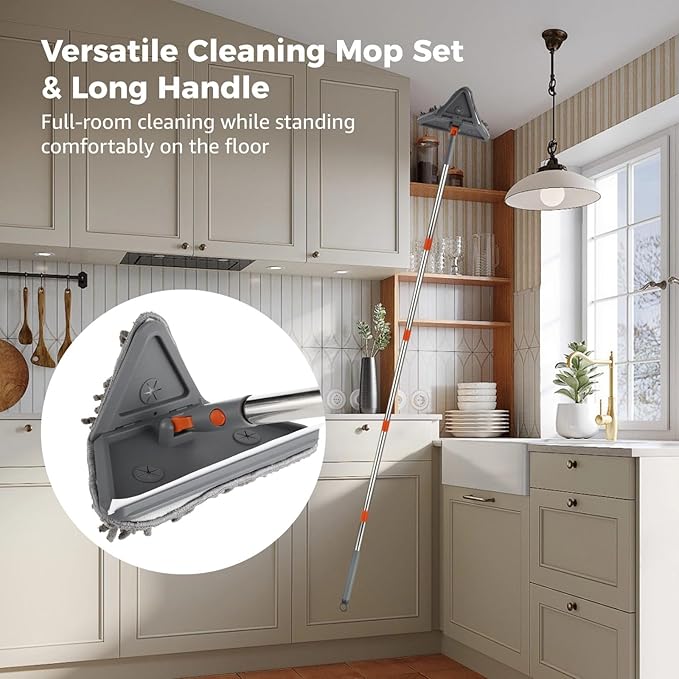 Mop for Wall Cleaning with Long Handle 2-in-1 Design Squeegee 11 Washable Pads