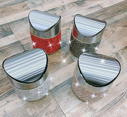 Trash Can Wastebasket – Garbage Container Bin Waste Basket Crystal Rhinestone Bedazzled Glitter Deco Vanity Home Office Desk Perfect for Vanity and Small Items -Black