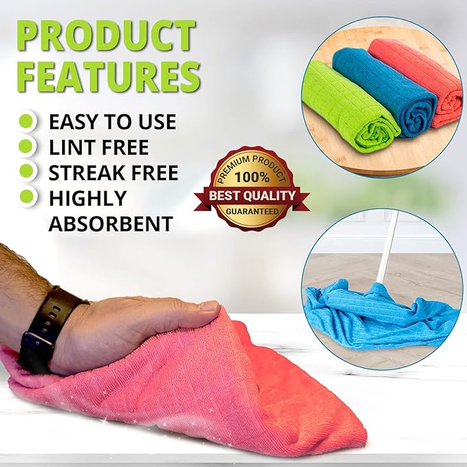 HELOMOR 3 Extra Large Microfiber Cleaning Cloths 30x18 Floor Towels for Squeegee Mop Reusable Multi-Purpose Cleaning Rags for House Kitchen Car &amp Windows Highly Absorbent Lint-Free