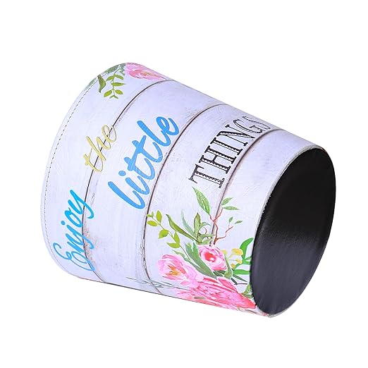 PU Leather Small Trash Can Wastebasket Round Garbage Container Basket for Bathrooms Laundry Room Kitchens Offices Kids Rooms BedroomsDormsHome Decorative Art Bin 2.9 Gallon (Little Joy)