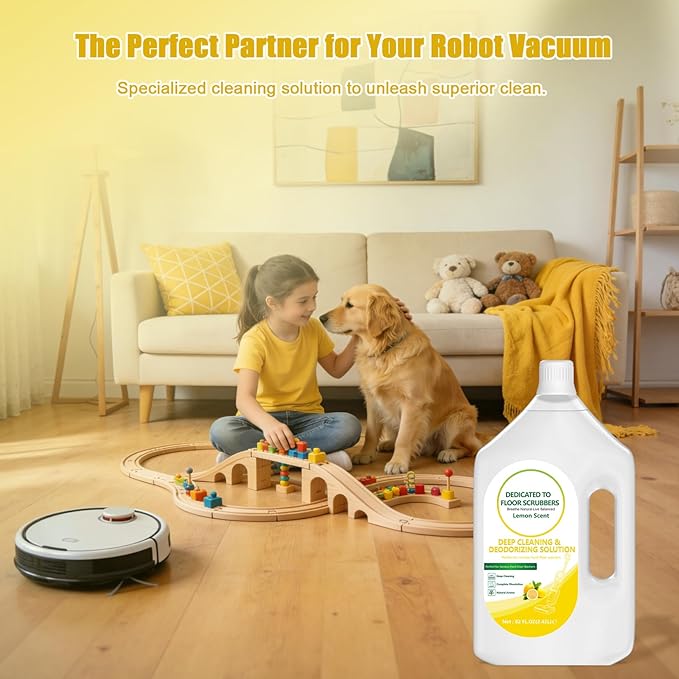Floor Cleaning Solution Compatible with Tineco – 82 FL OZ Lemon Floor Cleaner – Long-Lasting Zesty Scent – For All Cordless Wet/Dry Vacuum Mop Cleaner &amp Robot Vacuums with Mopping