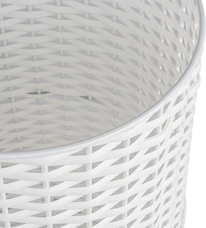 happimess HPM1100D Cecil Modern 4.13-Gallon Faux Wicker Cylinder Waste Basket White for Home Bathroom Living Room Office Bedroom Kitchen