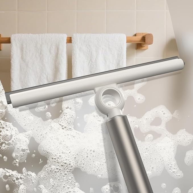 Extendable Shower Squeegee for Glass Doors Shower Squeegee with 10-Inch Silicone Blade Telescoping Handle for Windows and Shower Glass Silver
