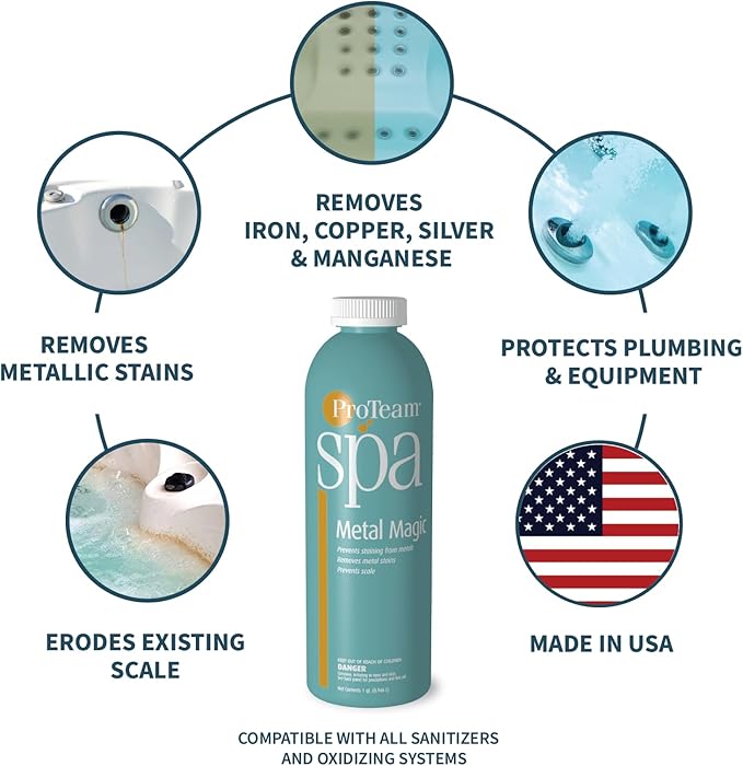 Proteam Spa Metal Magic - Spa Metal Remover for Hot Tub with SplashWiz Hot Tub Chemicals Care Guide - Made in USA (1 qt)
