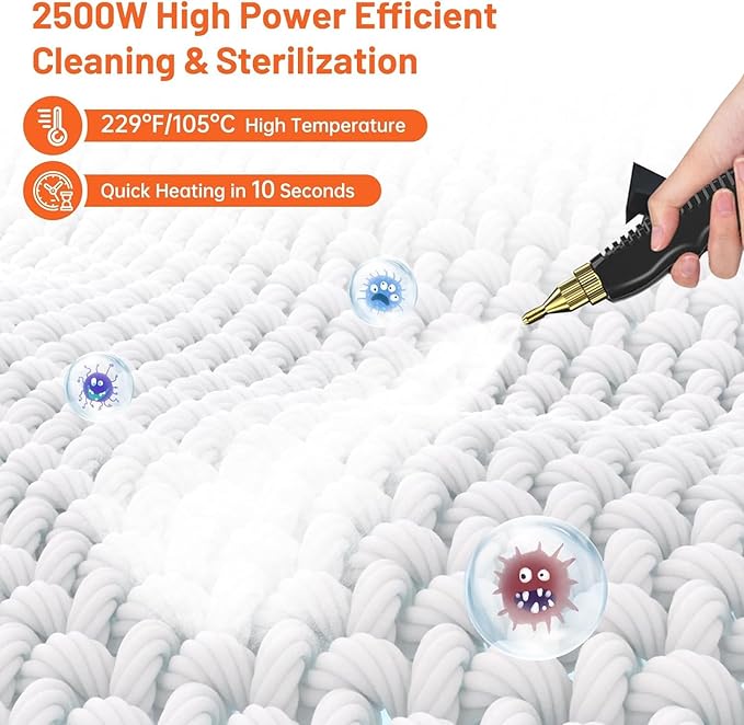 Steam Cleaner 2500W High Pressure Steam Cleaner for Home Steamer for Cleaning with 3 Brush Heads 2 washers and Extended Rod Handheld Steam Cleaner for Upholstery Kitchen Bathroom (Orange)
