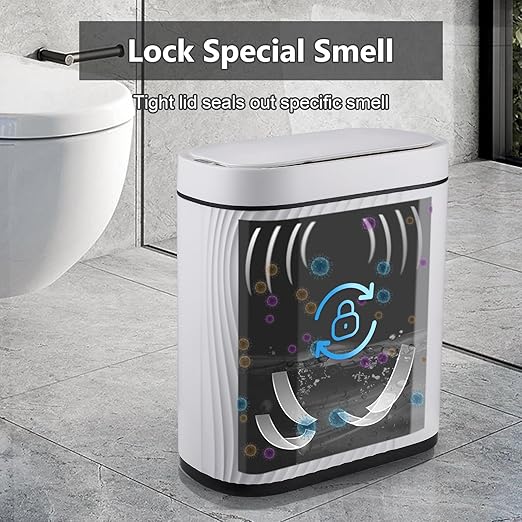 Bathroom Trash Cans with Lid 2 Gallon Automatic Trash Can Small Motion Sensor Garbage Can Slim Smart Trash Bin Waterproof Plastic Garbage Bin for Bathroom Bedroom Living Room Kitchen