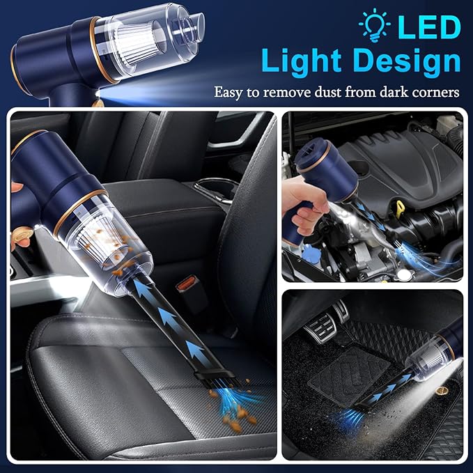 KMM Handheld Car Vacuum Cleaner 9000Pa Vacuum Cleaner and Air Duster 120W High Power Hand Held Vacuum with LED Light and Multi-Nozzles for Car Home Office Pet