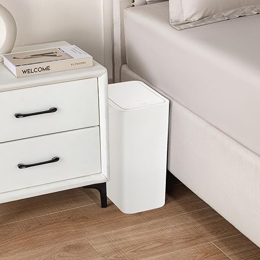 TIPGO Bathroom Trash Can with Lid 4 Gallon / 15 Liter Small Garbage Can Press Top Bin Plastic Wastebasket with Pop-Up Lid for Bedroom Living Room Office (White)