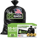 Veska 55 Gallon Trash Bags Heavy Duty (Value-Pack 50 Count w/Ties) 55-60 Gallon Trash Bags Large Black 50-60 Gallon Garbage Liners for Lawn Leaf and Commercial