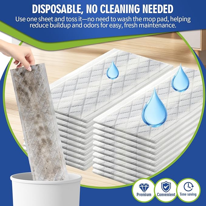 Disposable Wet Cleaning Pads for Hardwood Floor Compatible with Bona Mops Multi-Surface Floor Household Replacement Mopping Cloths Refills Unscented 30 Count