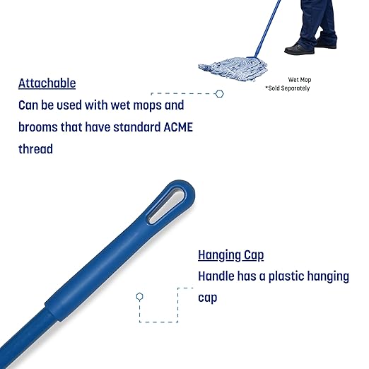 SPARTA 41225EC14 Fiberglass Broom Handle Mop Handle Replacement Handle With Acme Threaded Tip For Commercial Cleaning 48 Inches Blue