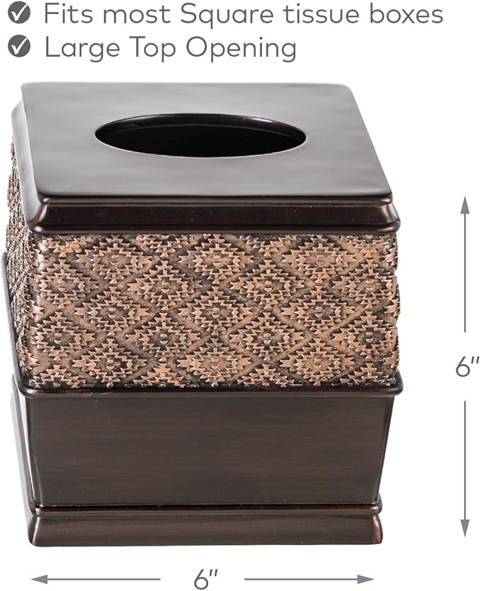 Creative Scents Dublin Brown Bathroom Accessories Set 6-Piece Resin Bathroom Decor Set Includes Toilet Bowl Brush and Holder Tissue Box Cover Soap Dispenser Soap Dish Cup &amp Toothbrush Holder