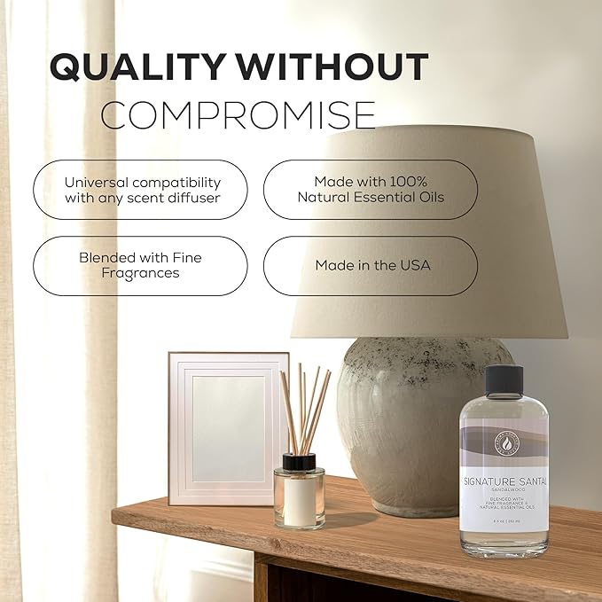 Aroma Country Signature Santal Diffuser Oil - Luxury Essential Oils for Diffuser Refill &amp Air Freshener Room Spray - Long-Lasting &amp Natural Home Fragrance Sandalwood Scented Oil (8.5 Fl. oz)