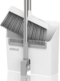 JOYMOOP White Broom and Dustpan Set Upright Angle Design with Built-in Comb Teeth for Kitchen Office Pet Hair Hard Floors